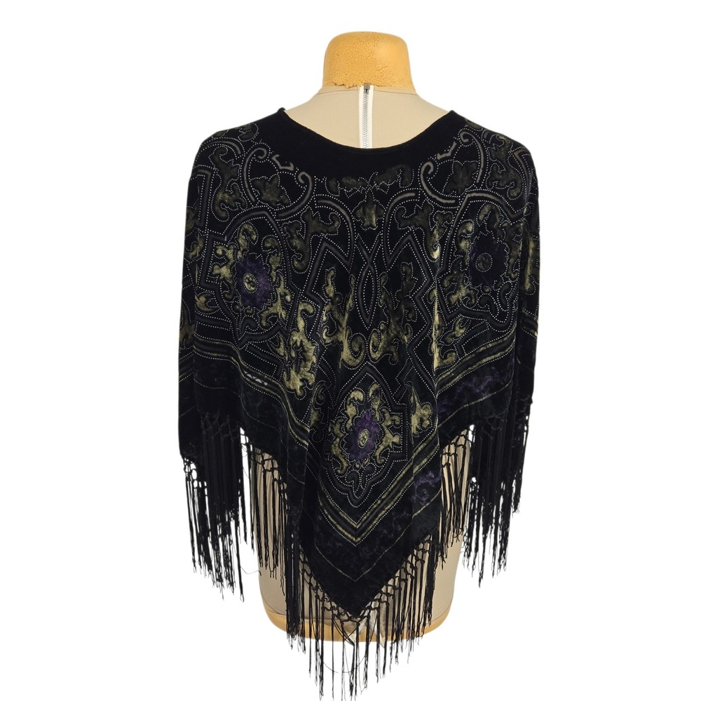 Poncho OS Velvet Fringe Color Shifting Purple Green Witchy Goth Festival Hippie - Picture 7 of 11
